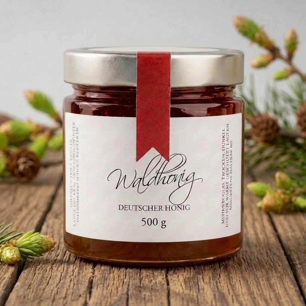 Deutscher Waldhonig im Glas – dunkler Honig mit kräftigem Aroma