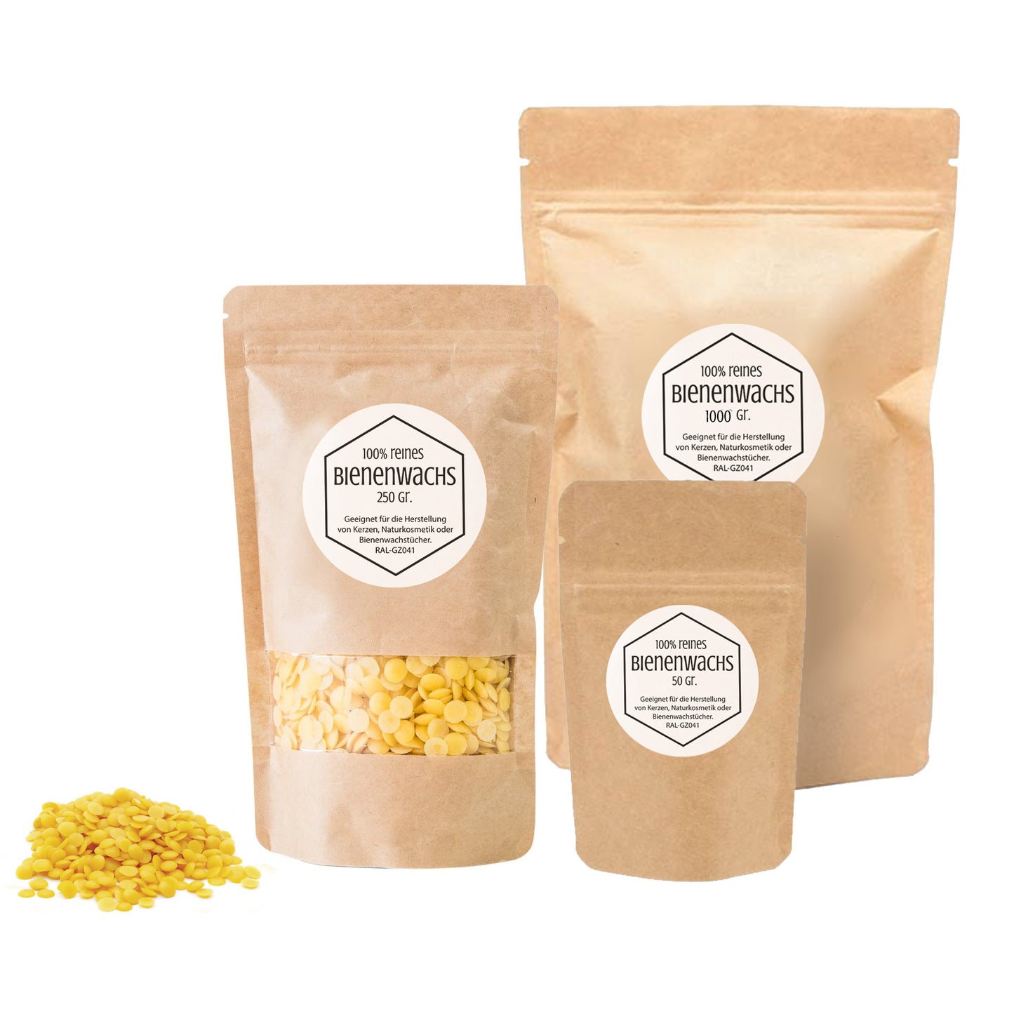 100% reine Bienenwachs-Pellets geeignet für die Herstellung von Bienenwachskerzen, Hol- und Lederpflege.