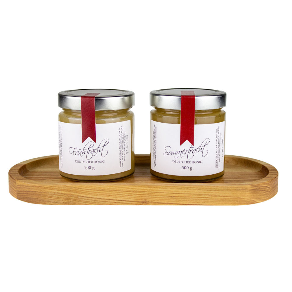 2er Honig-Geschenkset mit Holztablett