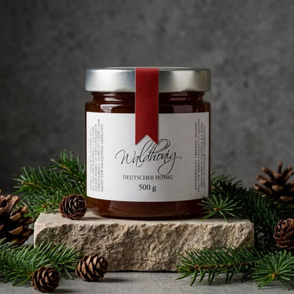 Deutscher Waldhonig im Glas – dunkler Honig mit kräftigem Aroma