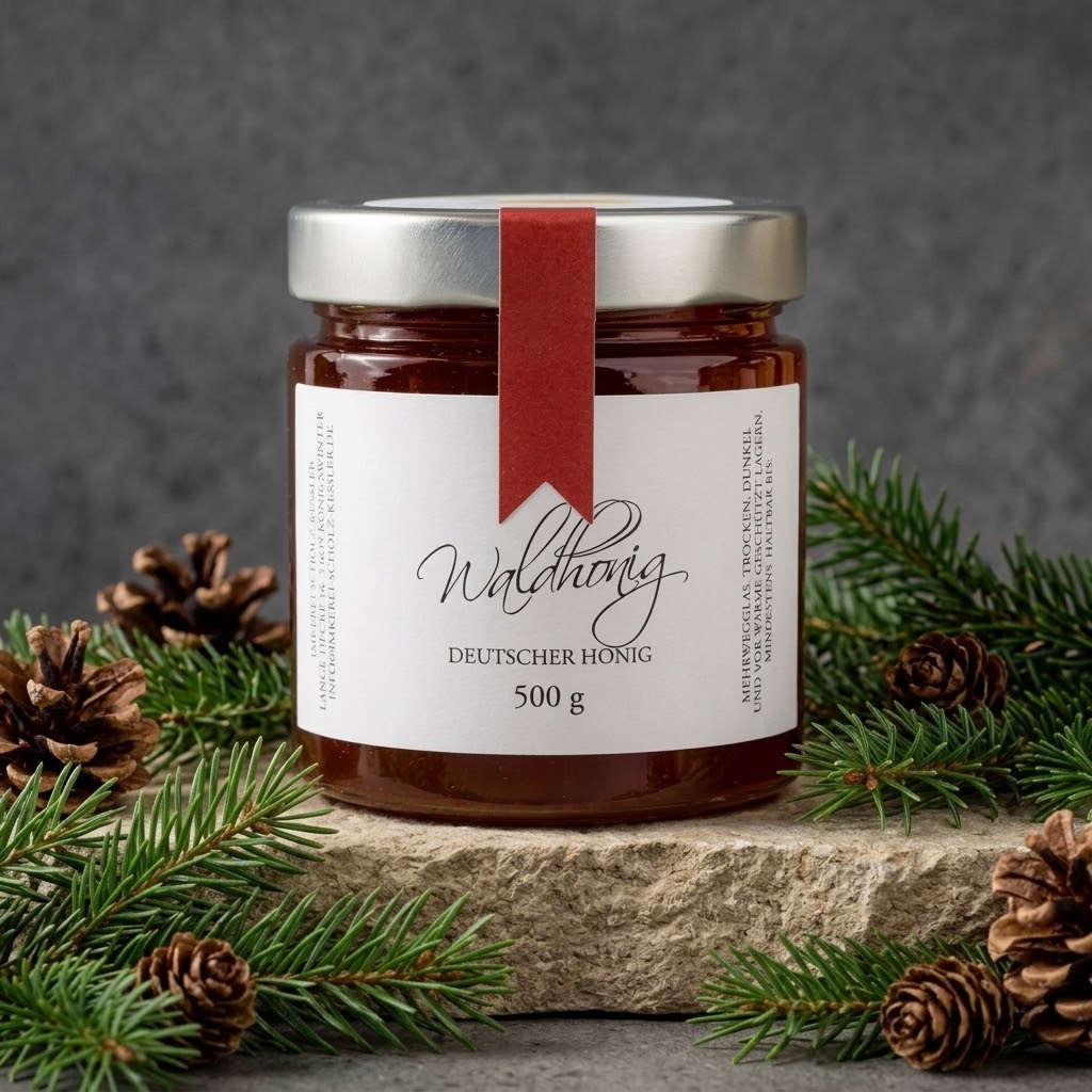 Deutscher Waldhonig im Glas – dunkler Honig mit kräftigem Aroma