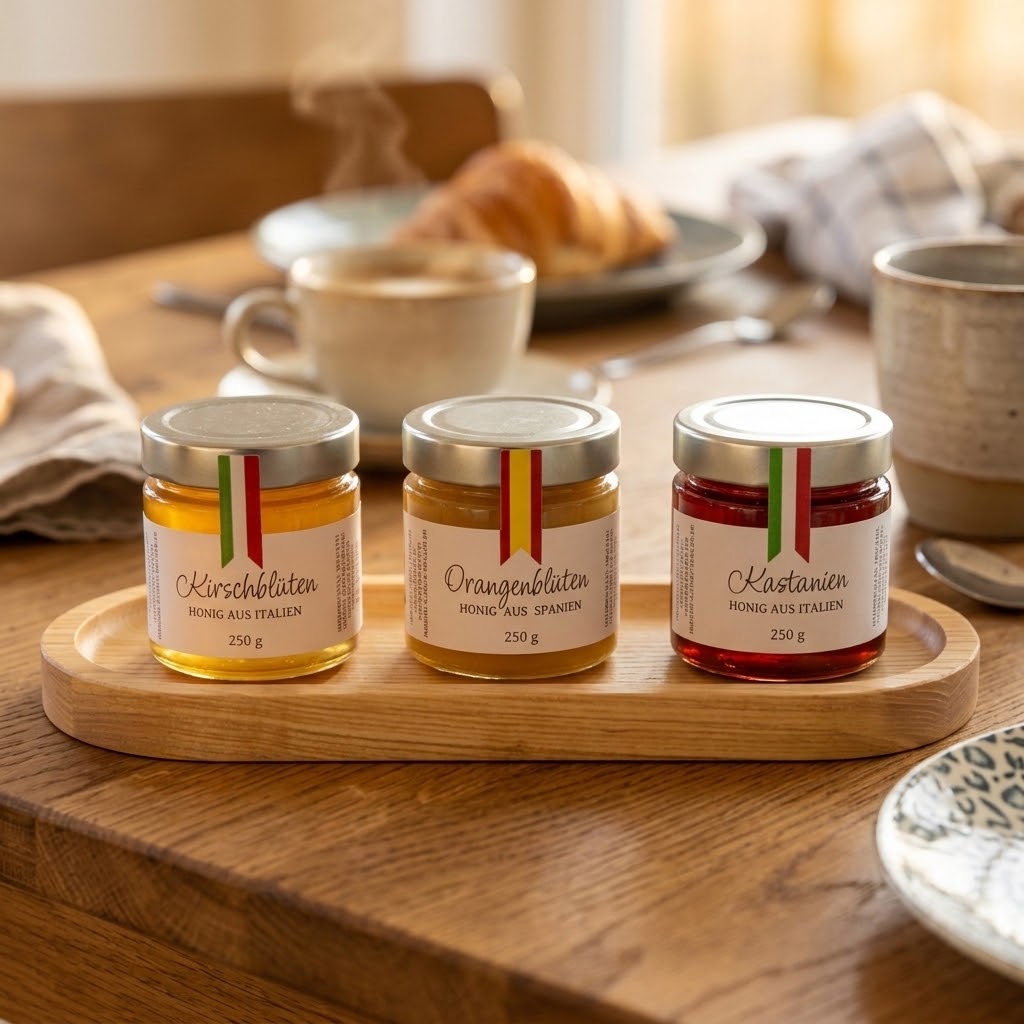 3er Honig-Geschenkset mit Holztablett