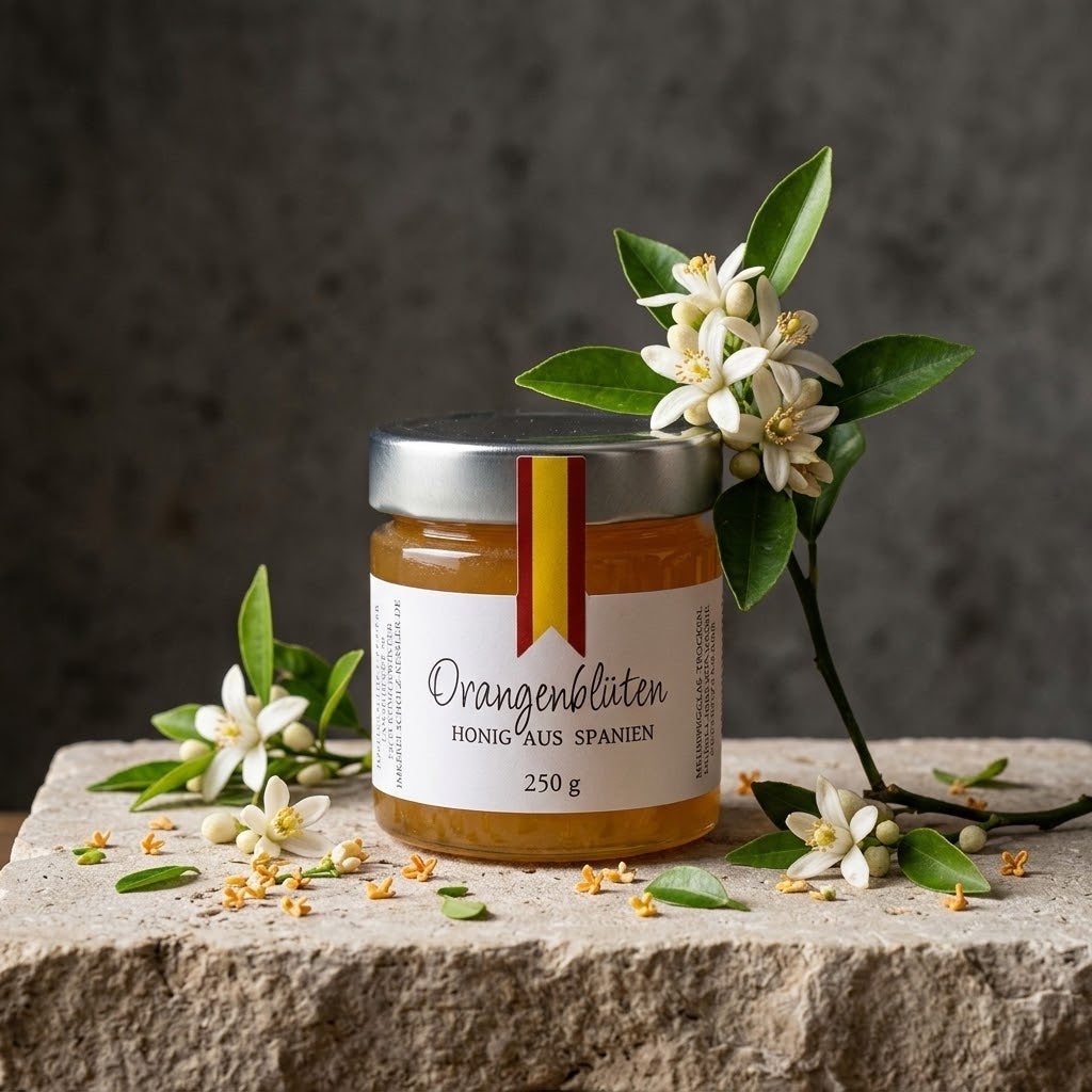 Spanischer Orangenblütenhonig im Glas – heller Honig mit feinem blumigem Aroma