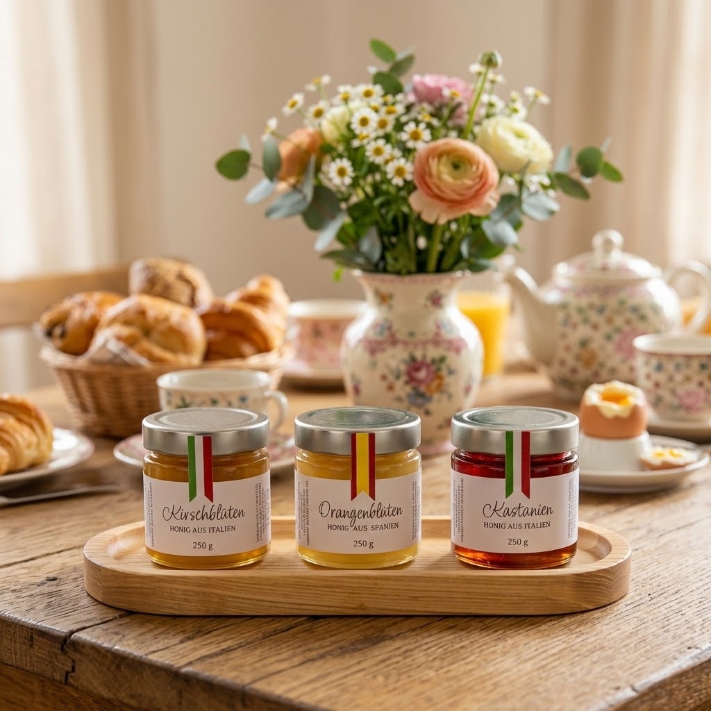 3er Honig-Geschenkset mit Holztablett