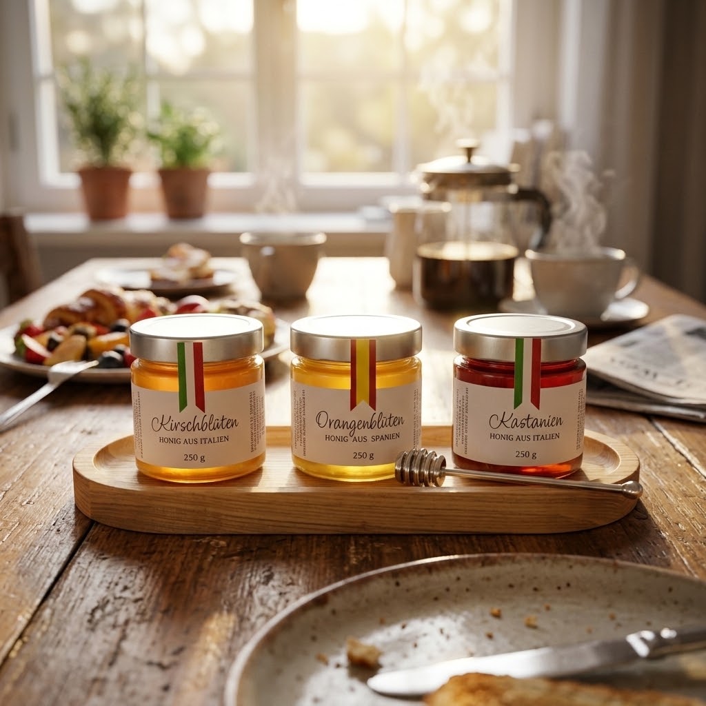 3er Honig-Geschenkset mit Holztablett