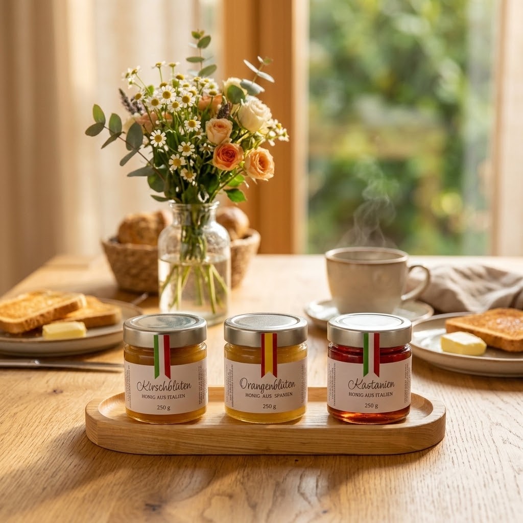 3er Honig-Geschenkset mit Holztablett