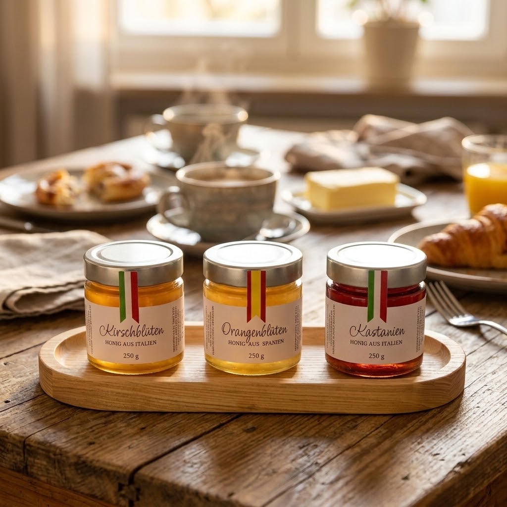 3er Honig-Geschenkset mit Holztablett