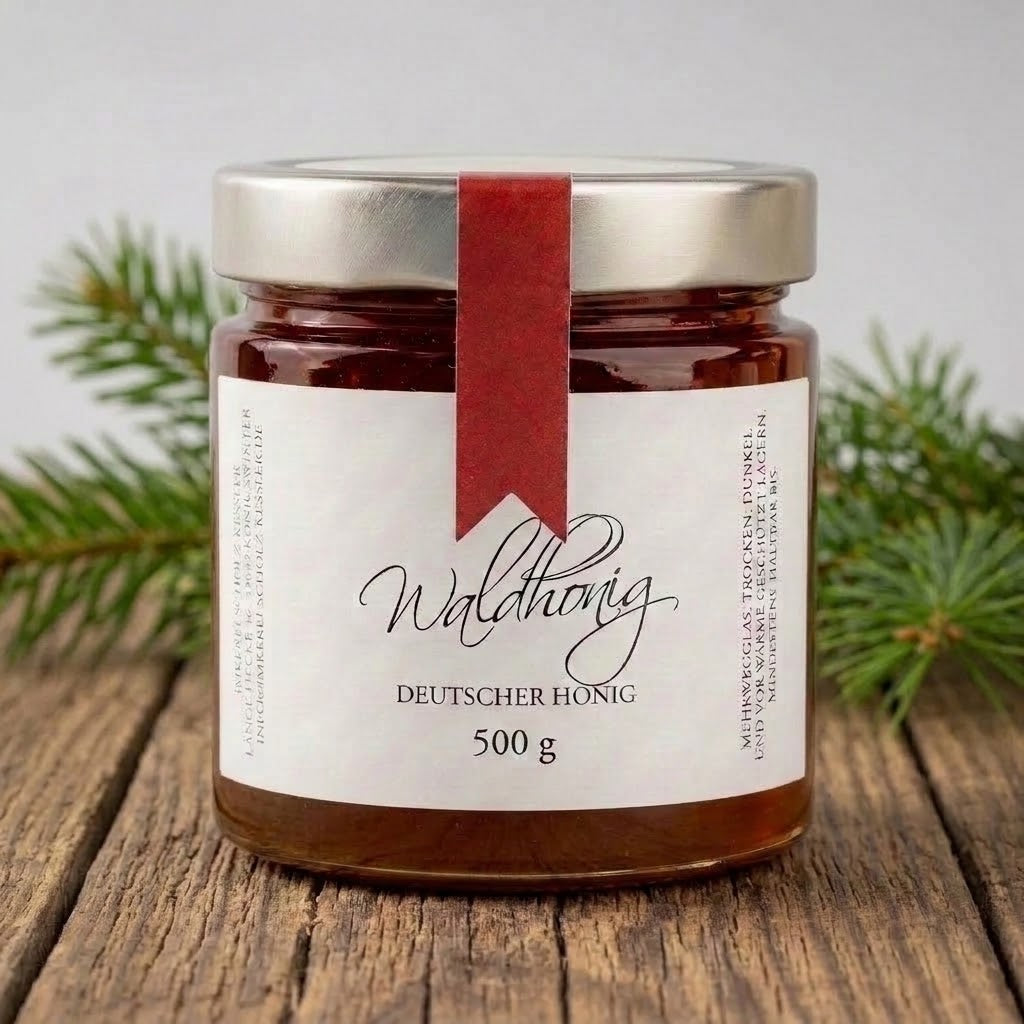 Deutscher Waldhonig im Glas – dunkler Honig mit kräftigem Aroma